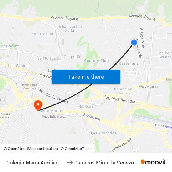 Colegio María Auxiliadora to Caracas Miranda Venezuela map