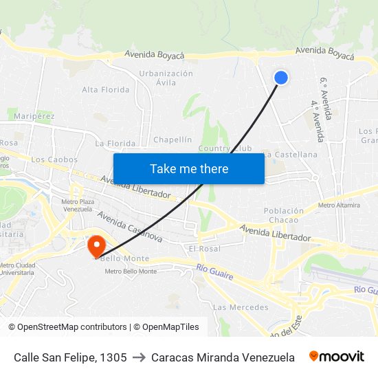 Calle San Felipe, 1305 to Caracas Miranda Venezuela map