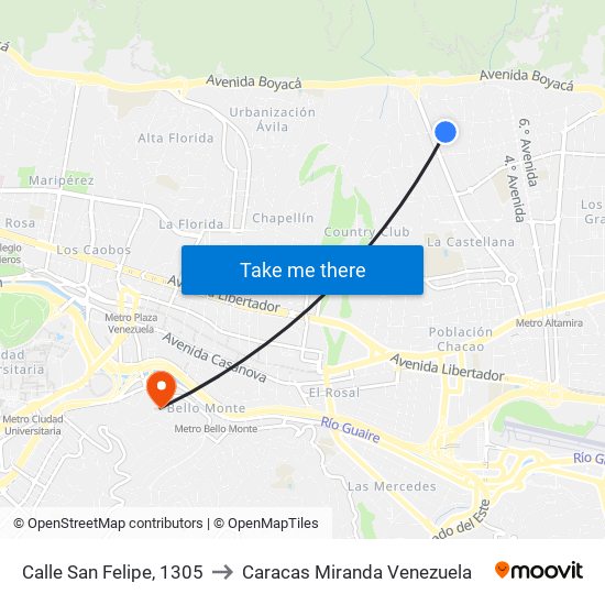 Calle San Felipe, 1305 to Caracas Miranda Venezuela map