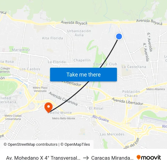 Av. Mohedano X 4° Transversal De La Castellana to Caracas Miranda Venezuela map