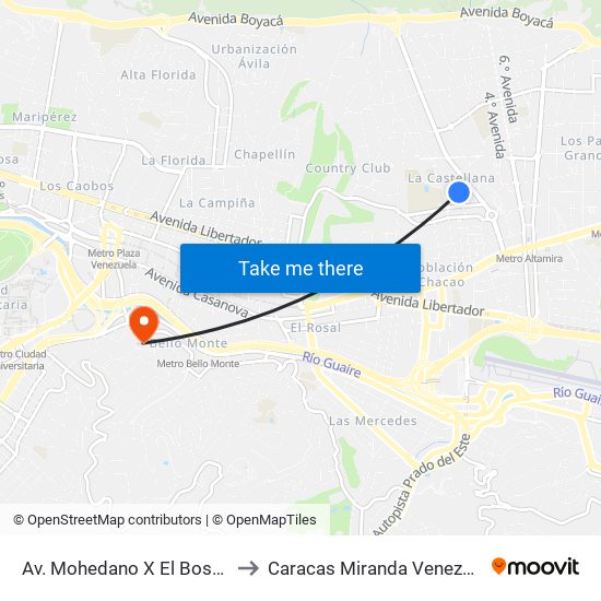 Av. Mohedano X El Bosque to Caracas Miranda Venezuela map