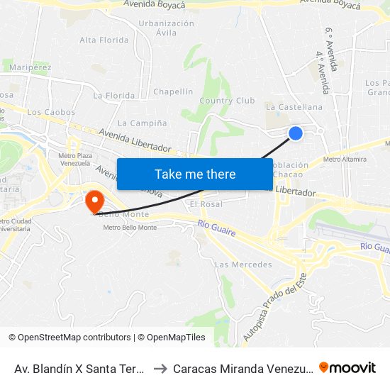 Av. Blandín X Santa Teresa to Caracas Miranda Venezuela map