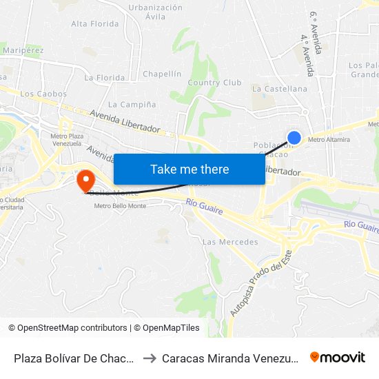 Plaza Bolívar De Chacao to Caracas Miranda Venezuela map