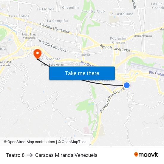 Teatro 8 to Caracas Miranda Venezuela map