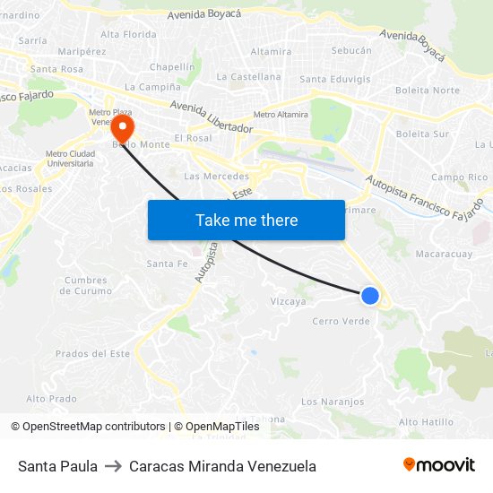 Santa Paula to Caracas Miranda Venezuela map