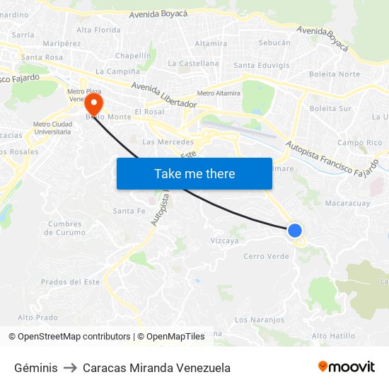 Géminis to Caracas Miranda Venezuela map