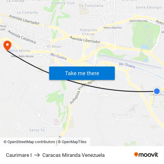Caurimare I to Caracas Miranda Venezuela map
