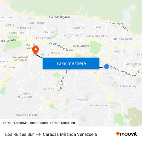 Los Ruices Sur to Caracas Miranda Venezuela map