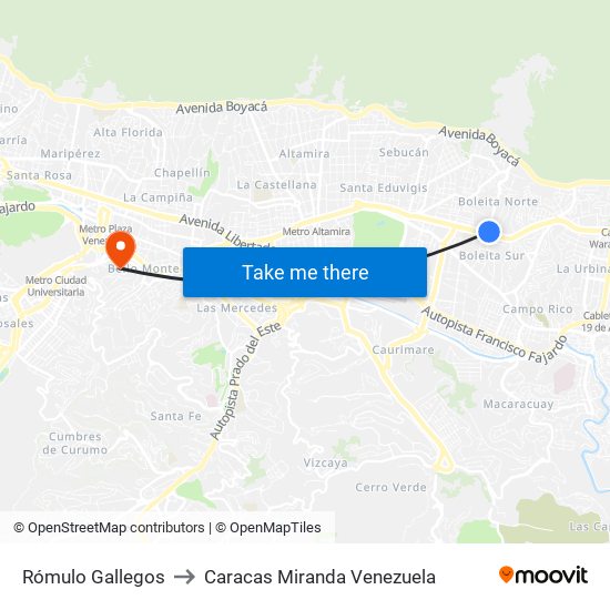 Rómulo Gallegos to Caracas Miranda Venezuela map
