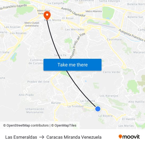 Las Esmeraldas to Caracas Miranda Venezuela map