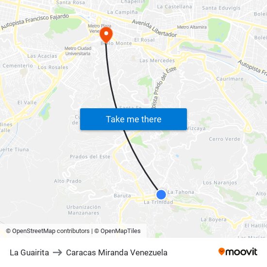 La Guairita to Caracas Miranda Venezuela map