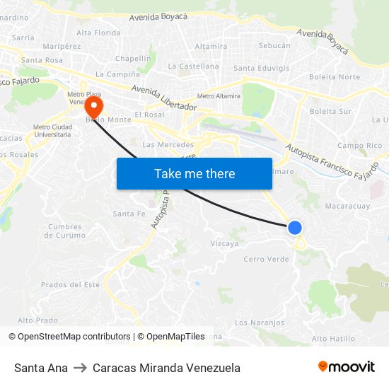 Santa Ana to Caracas Miranda Venezuela map
