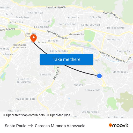 Santa Paula to Caracas Miranda Venezuela map