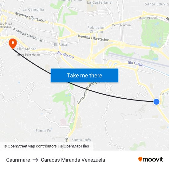 Caurimare to Caracas Miranda Venezuela map