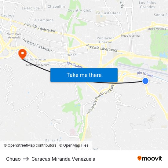 Chuao to Caracas Miranda Venezuela map