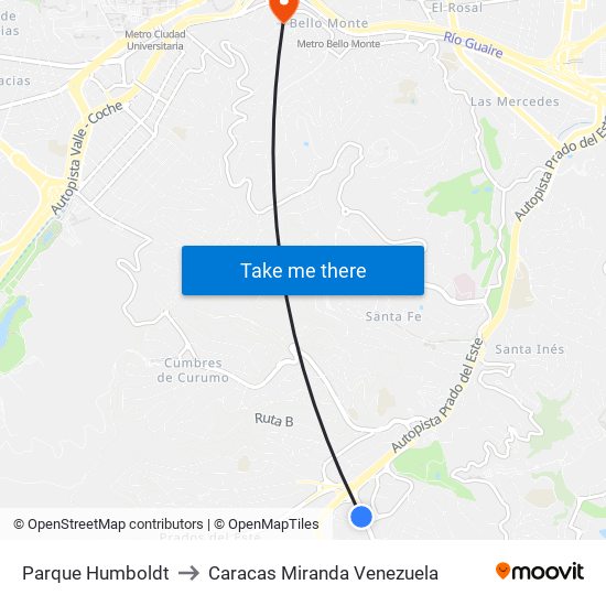 Parque Humboldt to Caracas Miranda Venezuela map