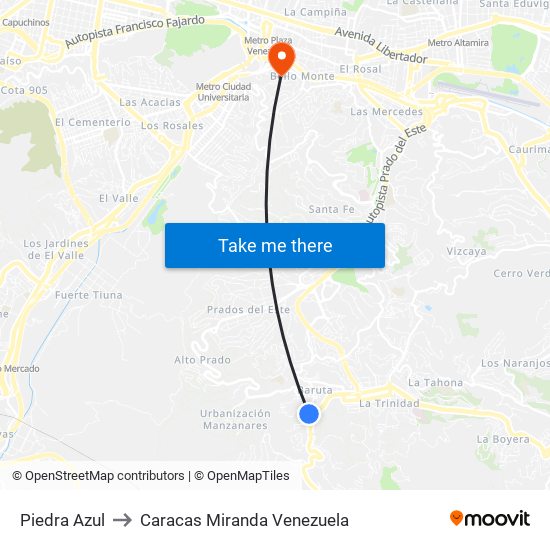 Piedra Azul to Caracas Miranda Venezuela map