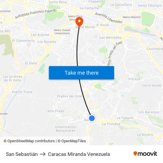 San Sebastián to Caracas Miranda Venezuela map