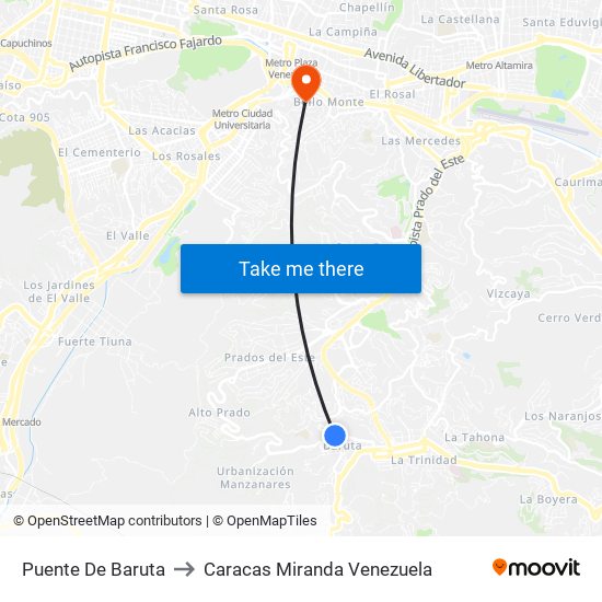 Puente De Baruta to Caracas Miranda Venezuela map
