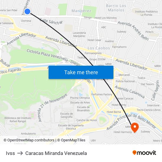 Ivss to Caracas Miranda Venezuela map