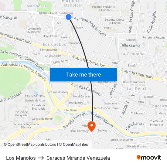 Los Manolos to Caracas Miranda Venezuela map