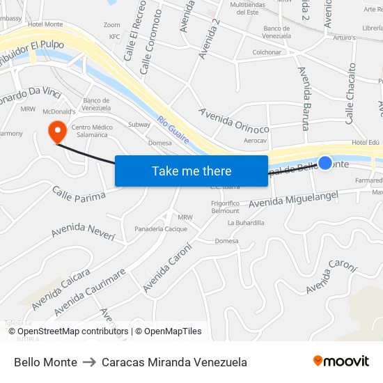 Bello Monte to Caracas Miranda Venezuela map