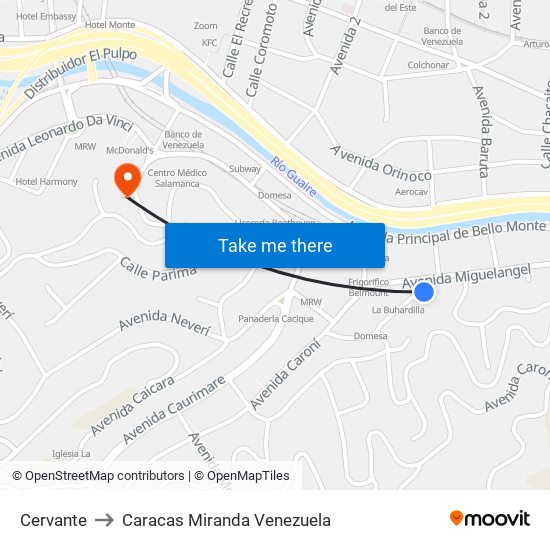 Cervante to Caracas Miranda Venezuela map