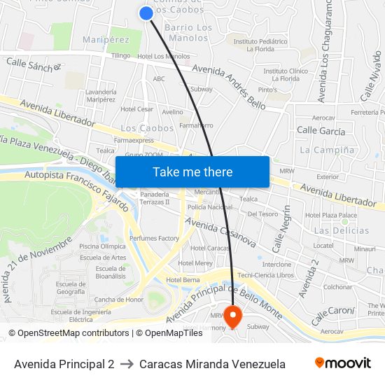 Avenida Principal 2 to Caracas Miranda Venezuela map