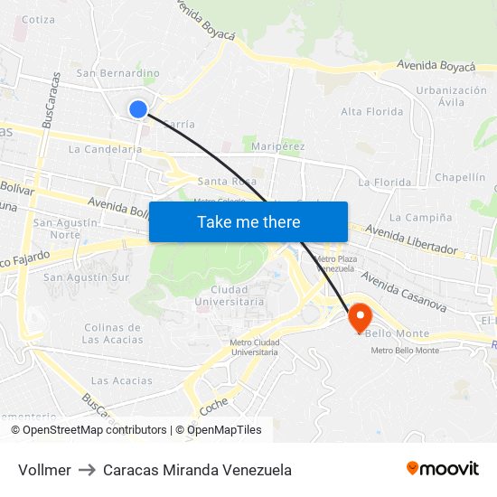 Vollmer to Caracas Miranda Venezuela map
