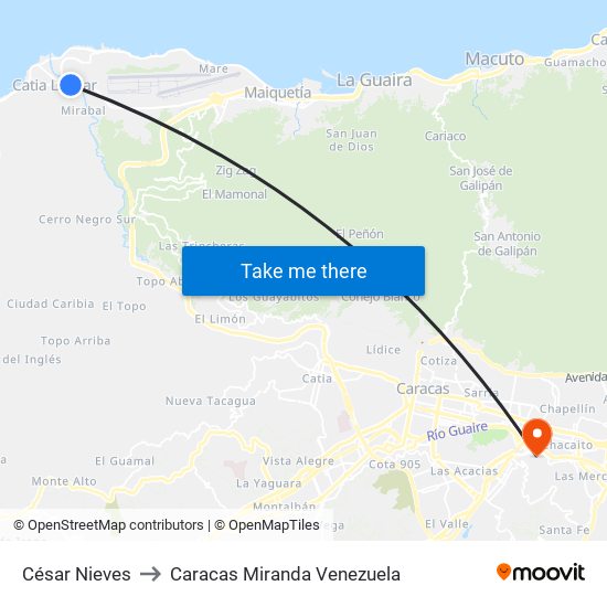 César Nieves to Caracas Miranda Venezuela map