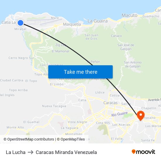 La Lucha to Caracas Miranda Venezuela map