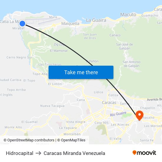 Hidrocapital to Caracas Miranda Venezuela map