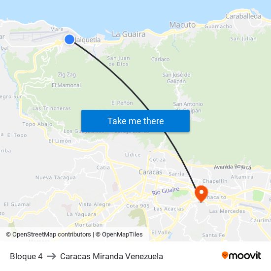 Bloque 4 to Caracas Miranda Venezuela map