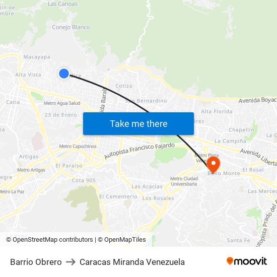 Barrio Obrero to Caracas Miranda Venezuela map