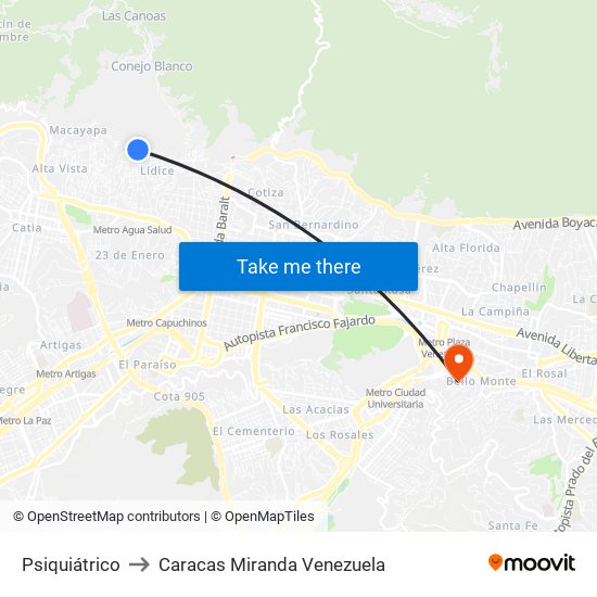 Psiquiátrico to Caracas Miranda Venezuela map