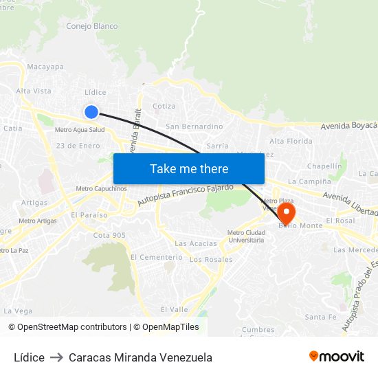 Lídice to Caracas Miranda Venezuela map