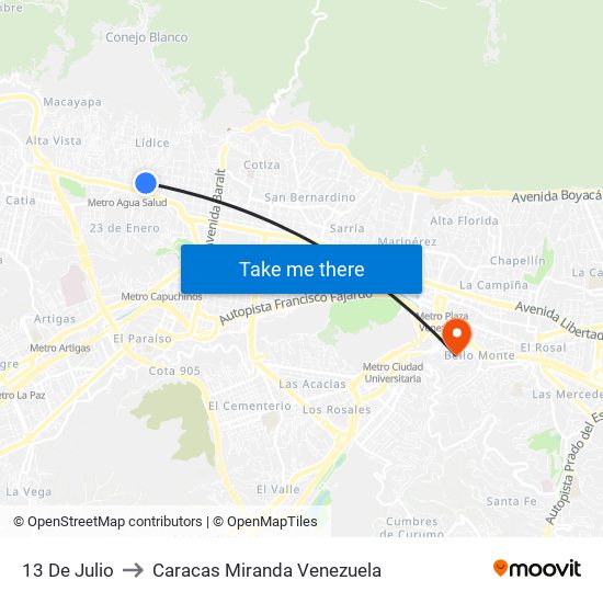 13 De Julio to Caracas Miranda Venezuela map
