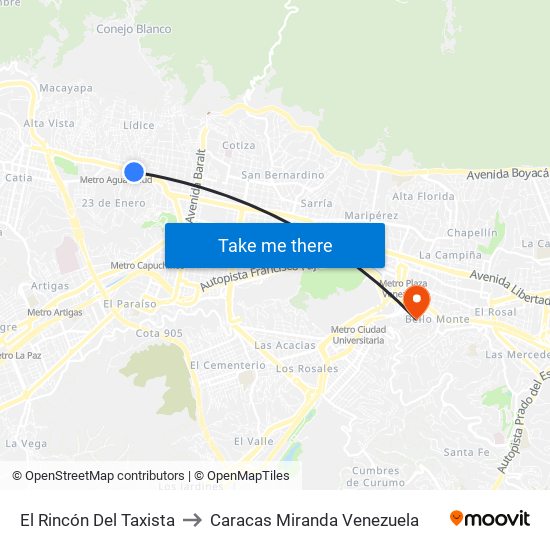 El Rincón Del Taxista to Caracas Miranda Venezuela map