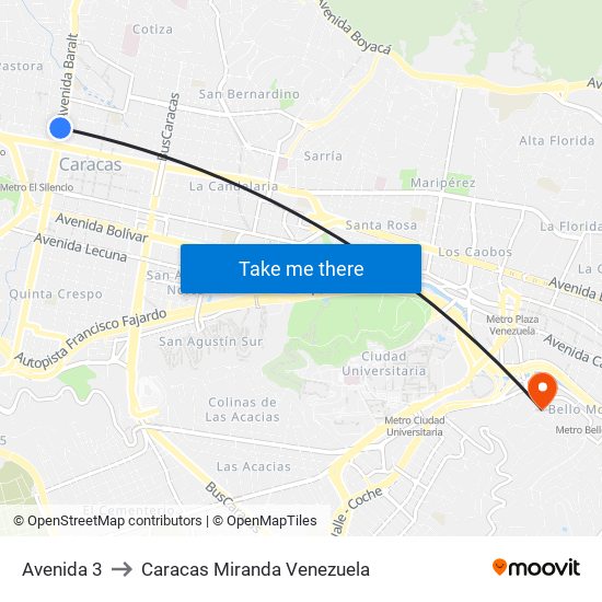 Avenida 3 to Caracas Miranda Venezuela map