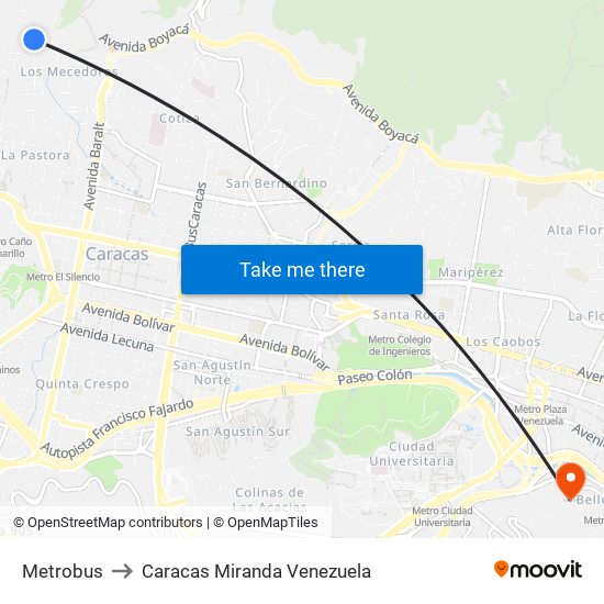 Metrobus to Caracas Miranda Venezuela map