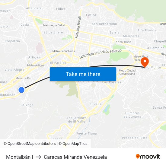 Montalbán I to Caracas Miranda Venezuela map