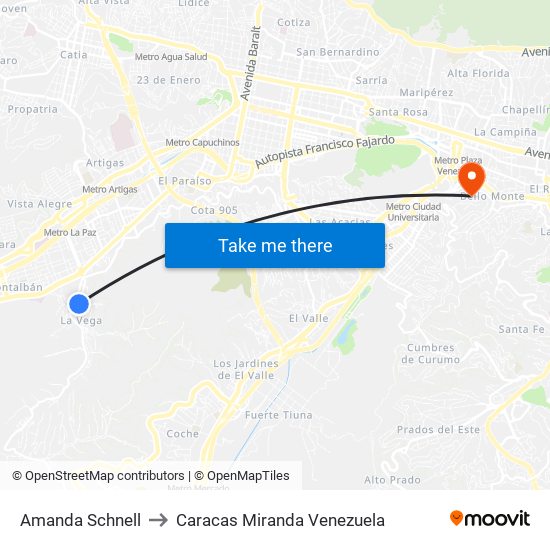 Amanda Schnell to Caracas Miranda Venezuela map