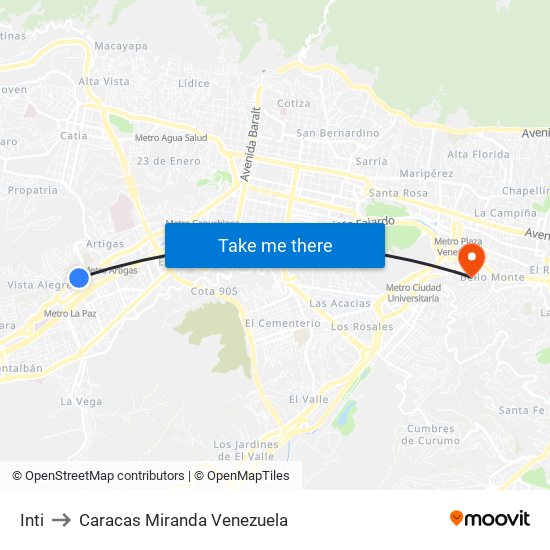 Inti to Caracas Miranda Venezuela map