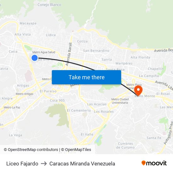 Liceo Fajardo to Caracas Miranda Venezuela map