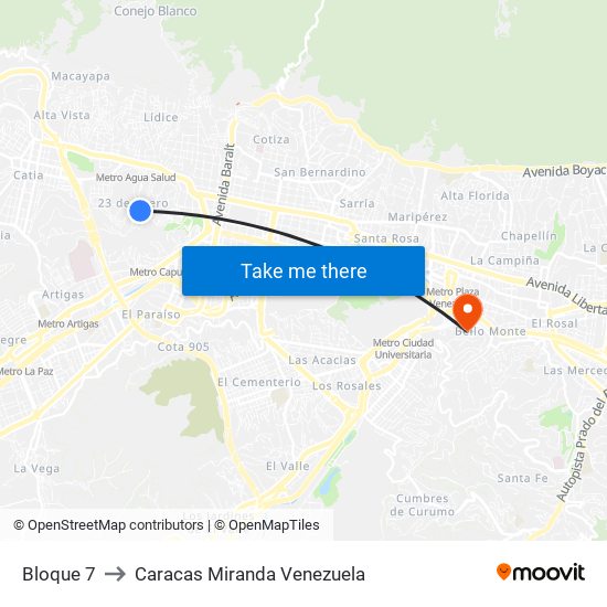 Bloque 7 to Caracas Miranda Venezuela map