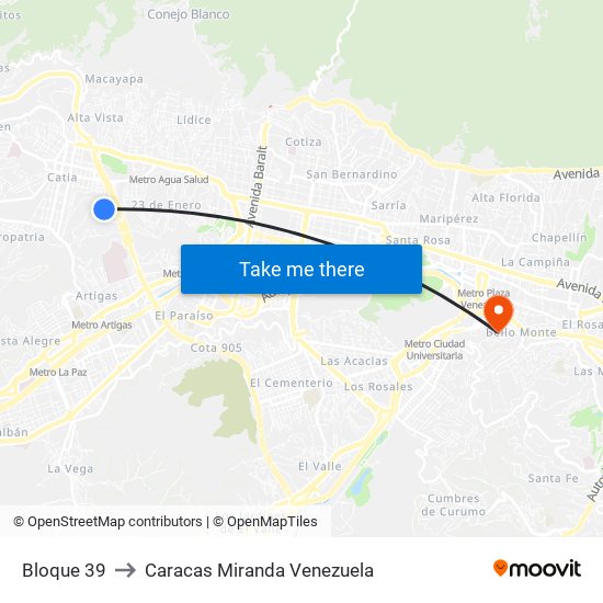 Bloque 39 to Caracas Miranda Venezuela map