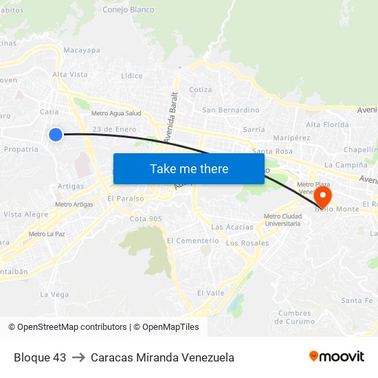 Bloque 43 to Caracas Miranda Venezuela map