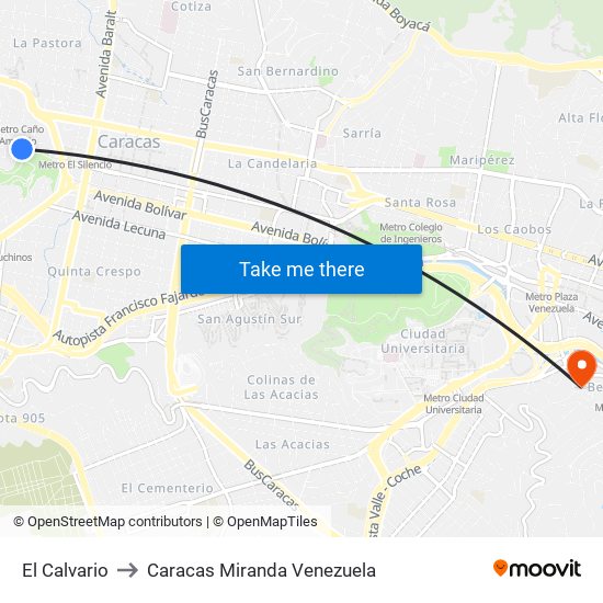 El Calvario to Caracas Miranda Venezuela map