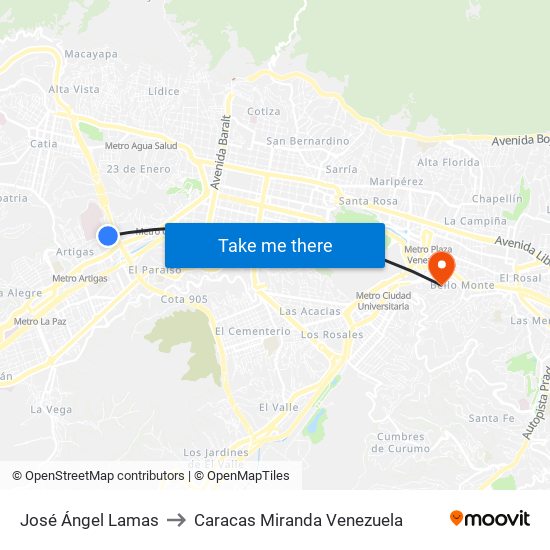 José Ángel Lamas to Caracas Miranda Venezuela map