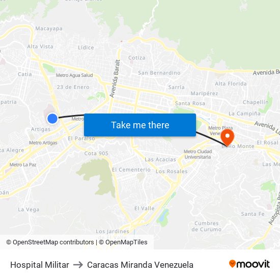 Hospital Militar to Caracas Miranda Venezuela map